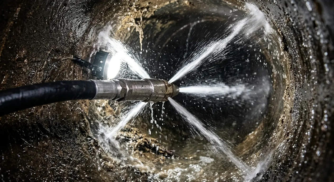High-pressure hydro jetting nozzle cleaning sewer pipe for Storm Drain Cleaning in Clarkdale